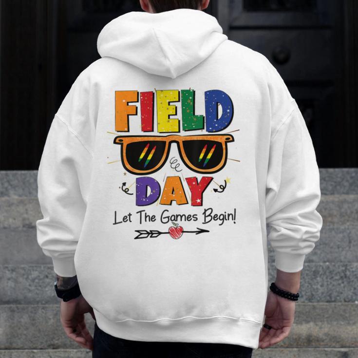 Field Day 2025 Let The Games Begin Kids Boys Girls Teachers Men Zip Up Hoodie Back Print, funny design