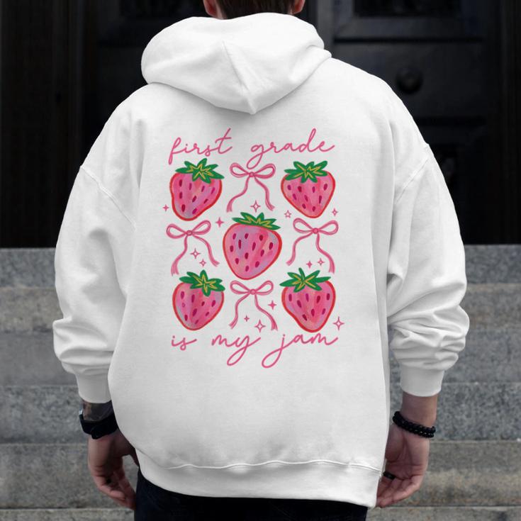 First Grade Is My Jam Strawberry First Grade Teacher Women Men Zip Up Hoodie Back Print, First Grade Teacher Gifts, funny design First Grade Is My Jam Strawberry First Grade Teacher Women Men Zip Up Hoodie Back Print, First Grade Teacher Gifts, funny design