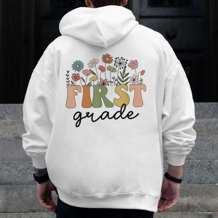 First Grade Teacher Wildflower Back To School Floral Outfits Men Zip Up Hoodie Back Print, First Grade Teacher Gifts, funny design First Grade Teacher Wildflower Back To School Floral Outfits Men Zip Up Hoodie Back Print, First Grade Teacher Gifts, funny design