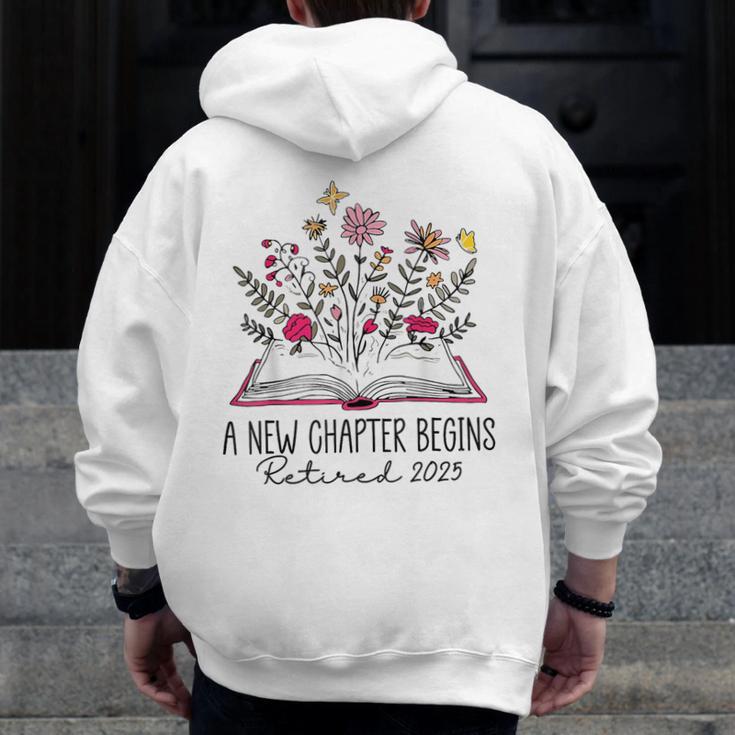 Floral Book a New Chapter Begins Retired Retirement Teacher Men Zip Up Hoodie Back Print, funny design