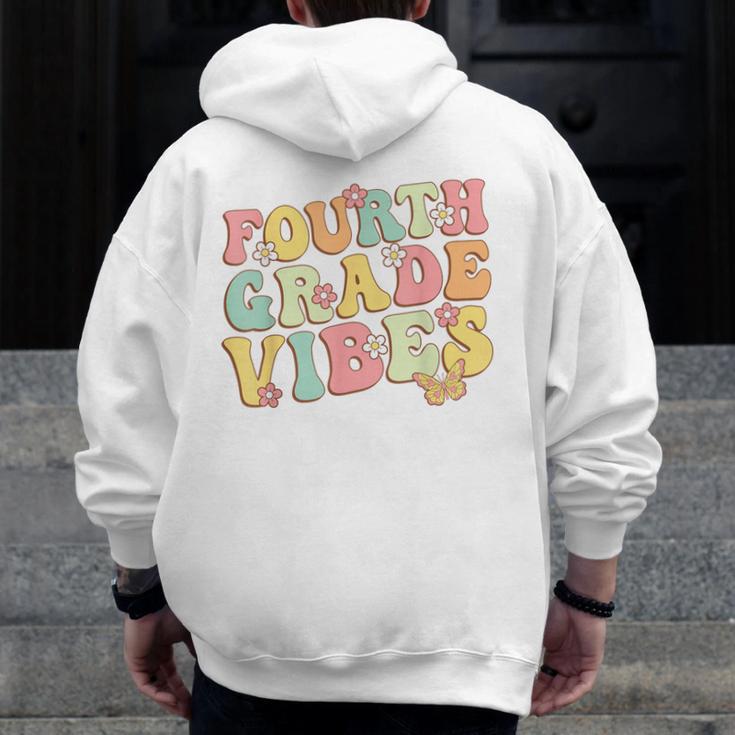 Fourth Grade Vibes Hello Team 4th Grade Teacher Kids Retro Men Zip Up Hoodie Back Print, 4th Grade Teacher Gifts, funny design