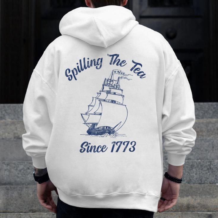 Fun 4th Of July Spilling The Tea Since 1773 History Teacher Men Zip Up Hoodie Back Print, History Teacher Gifts, funny design
