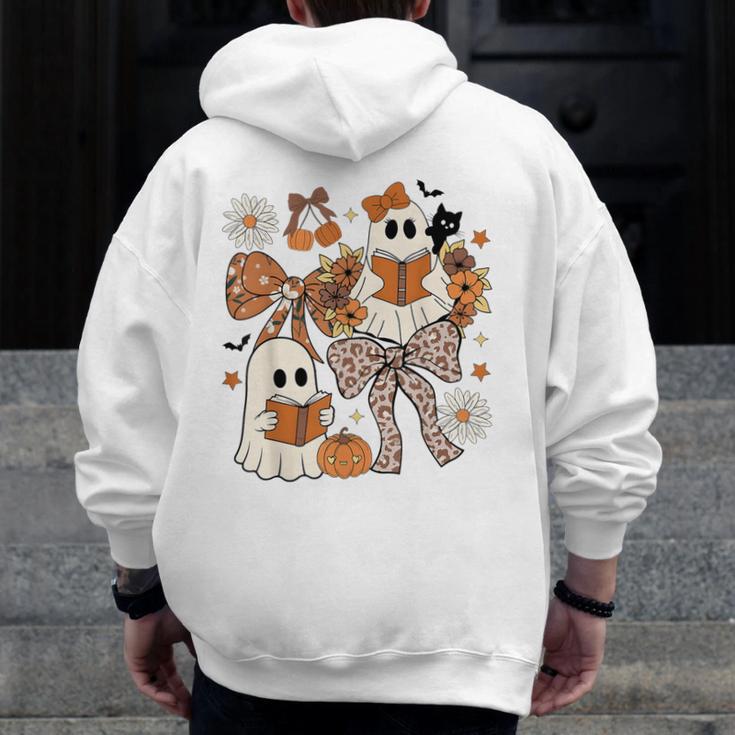 Ghost Reading Books Halloween Bow Spooky Teacher Student Men Zip Up Hoodie Back Print, funny design Ghost Reading Books Halloween Bow Spooky Teacher Student Men Zip Up Hoodie Back Print, funny design