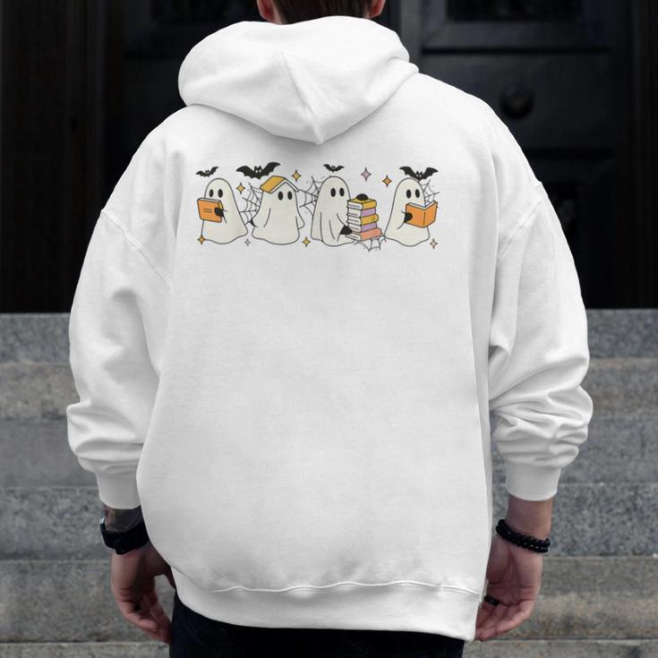 Ghosts Reading Books Library Halloween Teacher Men Women Kid Men Zip Up Hoodie Back Print, funny design