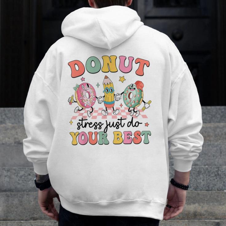 Groovy Donut Stress Just Do Your Best Testing Day Teachers Men Zip Up Hoodie Back Print, funny design Groovy Donut Stress Just Do Your Best Testing Day Teachers Men Zip Up Hoodie Back Print, funny design
