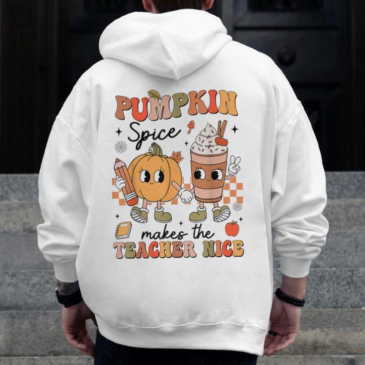 Groovy Pumpkin Spice Makes Teacher Nice Fall Thanksgiving Men Zip Up Hoodie Back Print, Groovy Teacher Gifts, funny design Groovy Pumpkin Spice Makes Teacher Nice Fall Thanksgiving Men Zip Up Hoodie Back Print, Groovy Teacher Gifts, funny design