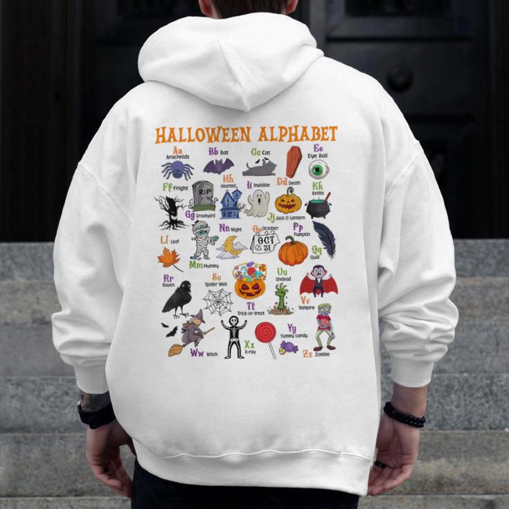 Halloween Alphabet ABCs Learning Kindergarten Teacher Men Zip Up Hoodie Back Print, funny design