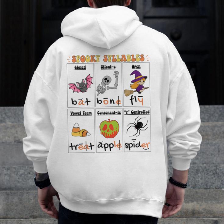 Halloween Reading Spooky Syllables Teacher Vintage Men Zip Up Hoodie Back Print, funny design