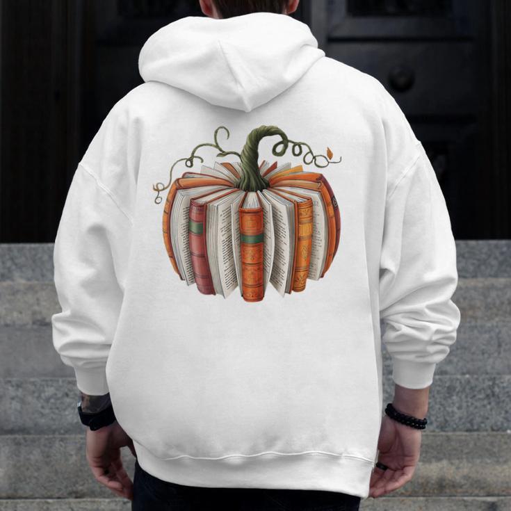 Halloween Teacher Librarians Fall Book Pumpkin Retro Reading Men Zip Up Hoodie Back Print, funny design