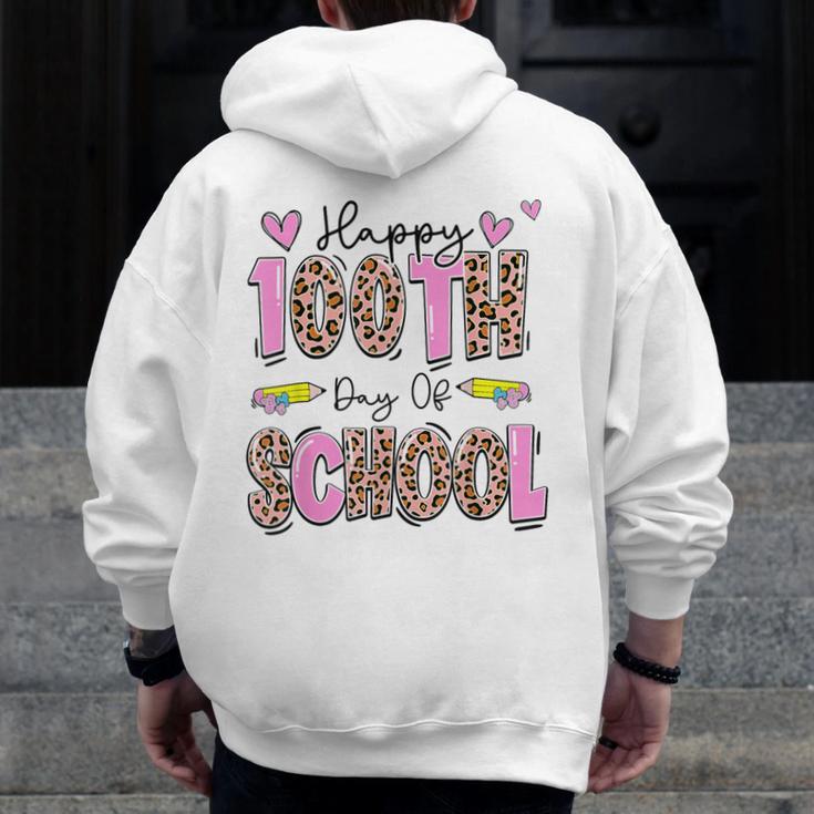 Happy 100th Day Of School Leopard Print Teacher Student Kids Men Zip Up Hoodie Back Print, funny design