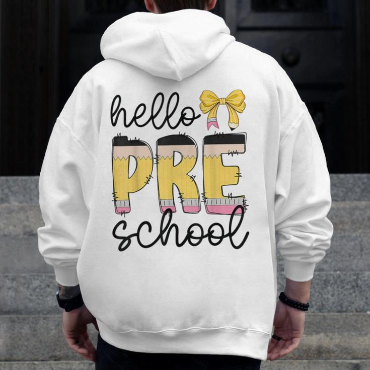 Hello Pre-K Preschool Back To School First Day Teacher Kids Men Zip Up Hoodie Back Print, funny design Hello Pre-K Preschool Back To School First Day Teacher Kids Men Zip Up Hoodie Back Print, funny design