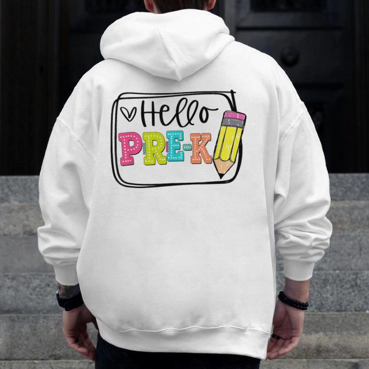 Hello Pre-K Team Preschool Teacher Kids Back To School Men Zip Up Hoodie Back Print, funny design Hello Pre-K Team Preschool Teacher Kids Back To School Men Zip Up Hoodie Back Print, funny design