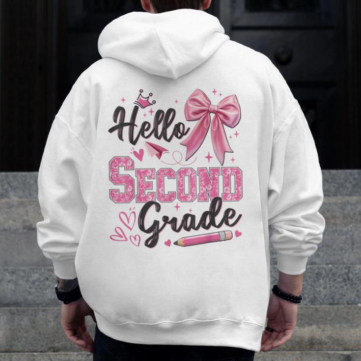 Hello Second Grade First Day Of School Coquette Teacher Girl Men Zip Up Hoodie Back Print, First Grade Teacher Gifts, funny design Hello Second Grade First Day Of School Coquette Teacher Girl Men Zip Up Hoodie Back Print, First Grade Teacher Gifts, funny design