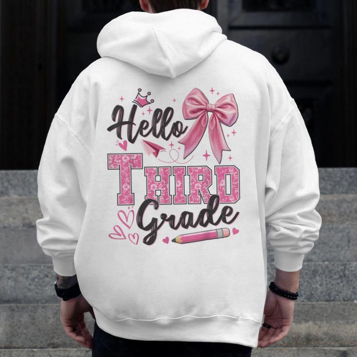 Hello Third Grade First Day Of School Coquette Teacher Girl Men Zip Up Hoodie Back Print, First Grade Teacher Gifts, funny design Hello Third Grade First Day Of School Coquette Teacher Girl Men Zip Up Hoodie Back Print, First Grade Teacher Gifts, funny design