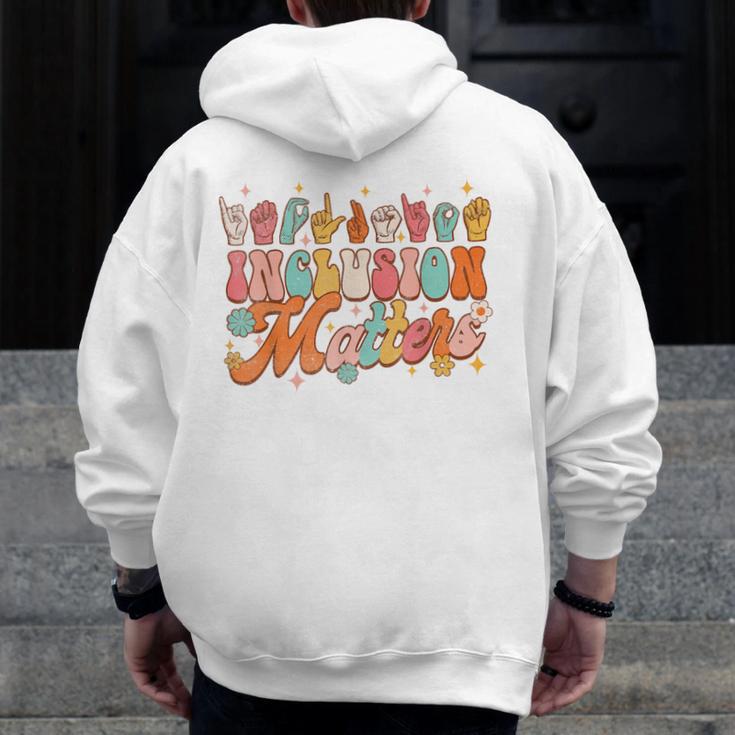 Inclusion Matters Groovy American Sign Language ASL Teacher For Men Women Men Zip Up Hoodie Back Print, Groovy Teacher Gifts, funny design