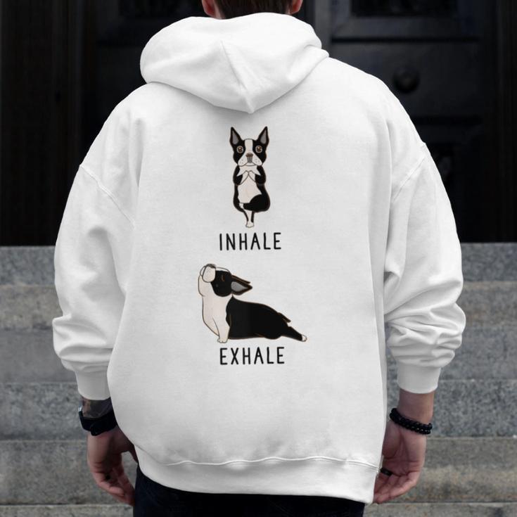 Inhale Exhale Yoga Boston Terrier Tshirt Men Zip Up Hoodie Back Print, funny design
