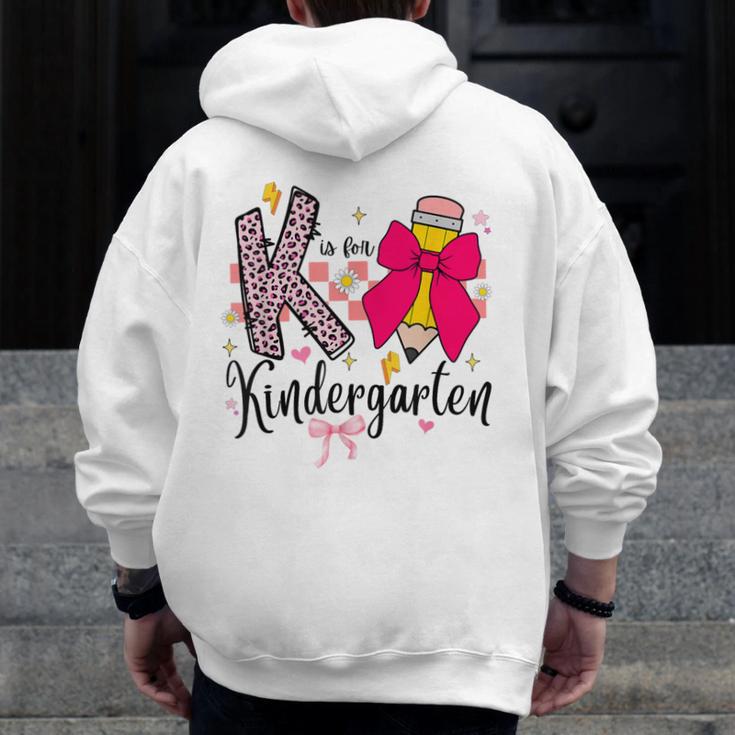 K Is For Kindergarten Teacher Coquette Bow Back To School Men Zip Up Hoodie Back Print, funny design K Is For Kindergarten Teacher Coquette Bow Back To School Men Zip Up Hoodie Back Print, funny design