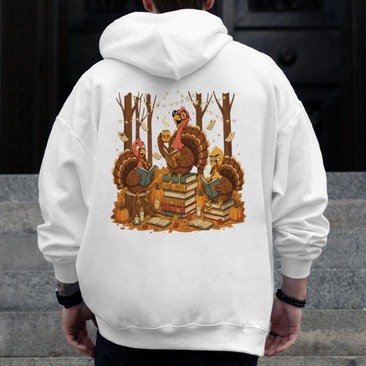 Librarian Turkey Reading Book Fall Thanksgiving Teacher Book Men Zip Up Hoodie Back Print, funny design Librarian Turkey Reading Book Fall Thanksgiving Teacher Book Men Zip Up Hoodie Back Print, funny design