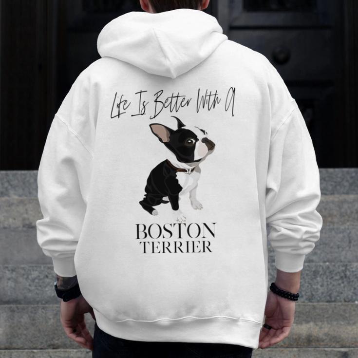 Life Is Better With A Boston Terrier Dog For Lover Men Zip Up Hoodie Back Print, funny design