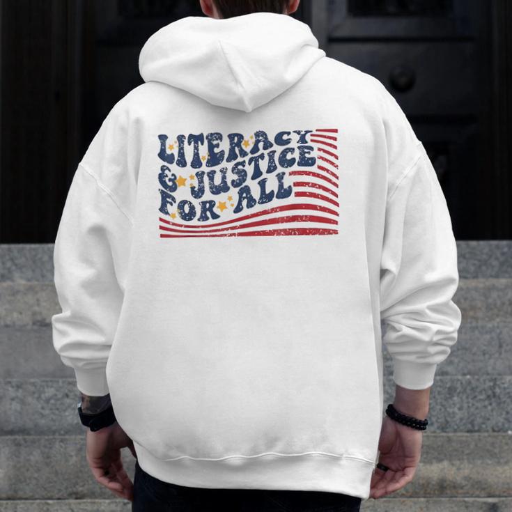 Literacy Justice For All Teacher Men Zip Up Hoodie Back Print, funny design Literacy Justice For All Teacher Men Zip Up Hoodie Back Print, funny design