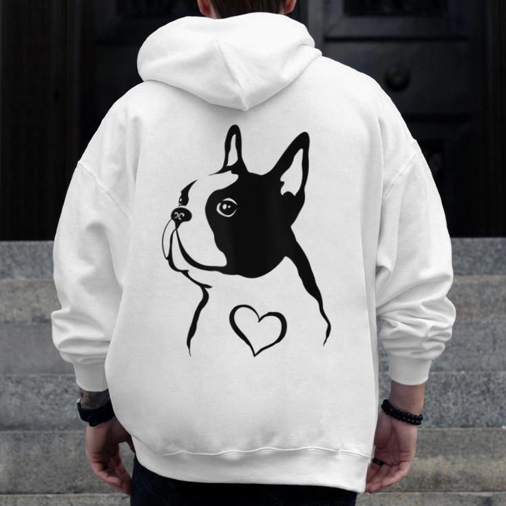 I Love My Boston Terrier Dog With Heart Men Zip Up Hoodie Back Print, funny design