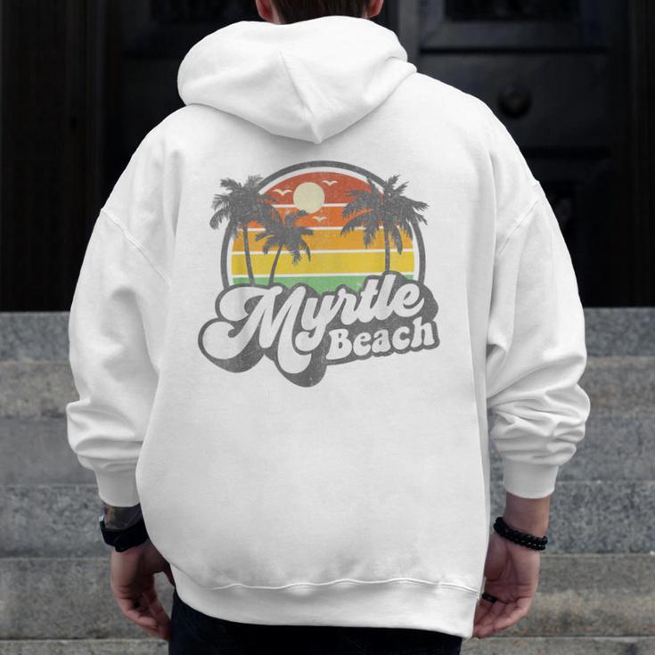 Myrtle Beach South Carolina Retro 70s Vintage Vacation Men Zip Up Hoodie Back Print, funny design