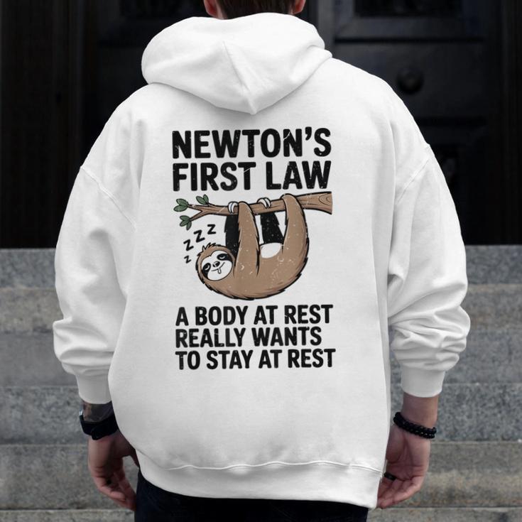 Newtons First Law Physics Jokes Science Teacher Men Zip Up Hoodie Back Print, Science Teacher Gifts, funny design