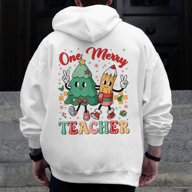 One Merry Teacher Groovy Christmas Tree Pjs Xmas Teacher Men Zip Up Hoodie Back Print, Groovy Teacher Gifts, funny design One Merry Teacher Groovy Christmas Tree Pjs Xmas Teacher Men Zip Up Hoodie Back Print, Groovy Teacher Gifts, funny design