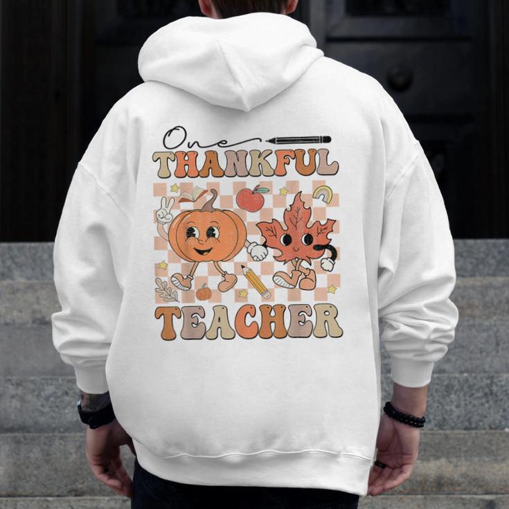 One Thankful Teacher Thanksgiving Groovy Fall Autumn Teacher Men Zip Up Hoodie Back Print, Groovy Teacher Gifts, funny design One Thankful Teacher Thanksgiving Groovy Fall Autumn Teacher Men Zip Up Hoodie Back Print, Groovy Teacher Gifts, funny design