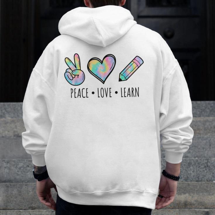Peace Love Learn Tie Dye Teacher Kids 100th Days Of School Men Zip Up Hoodie Back Print, funny design Peace Love Learn Tie Dye Teacher Kids 100th Days Of School Men Zip Up Hoodie Back Print, funny design