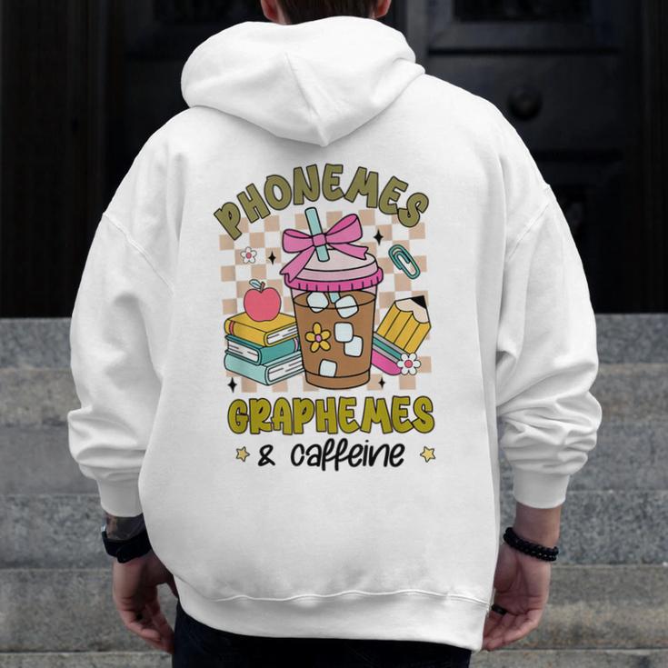 Phonemes Graphemes Caffeine Back To School Reading Teacher Men Zip Up Hoodie Back Print, funny design