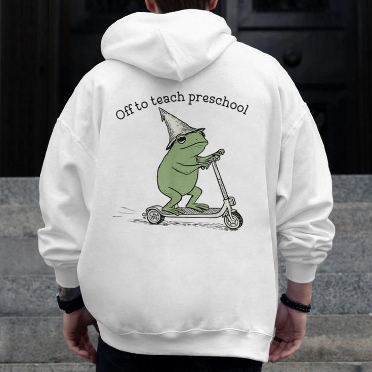 Pre K Grade Teacher Frog Back To School Preschool Men Zip Up Hoodie Back Print, funny design