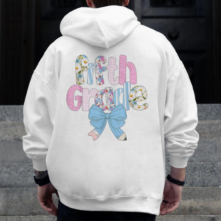 Preppy Fifth Grade Teacher Blue Floral Coquette Pencil Bow Men Zip Up Hoodie Back Print, funny design Preppy Fifth Grade Teacher Blue Floral Coquette Pencil Bow Men Zip Up Hoodie Back Print, funny design
