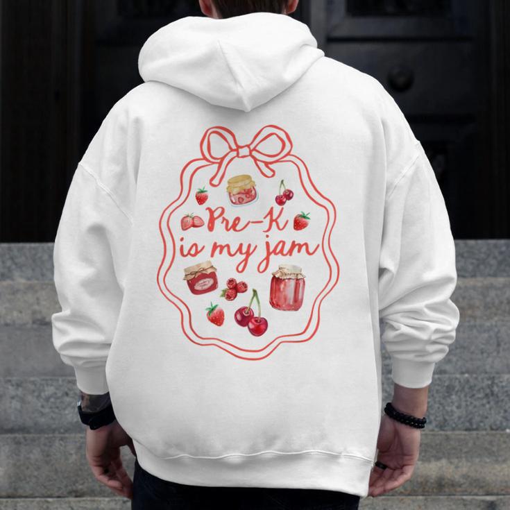 Preschool Pre-K Is My Jam Strawberry Girl Teacher Kids Men Zip Up Hoodie Back Print, funny design