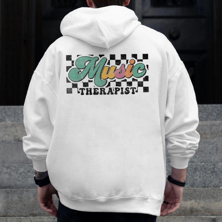Retro Checkered Music Therapist Squad Music Therapy Teacher For Men Women Men Zip Up Hoodie Back Print, funny design Retro Checkered Music Therapist Squad Music Therapy Teacher For Men Women Men Zip Up Hoodie Back Print, funny design