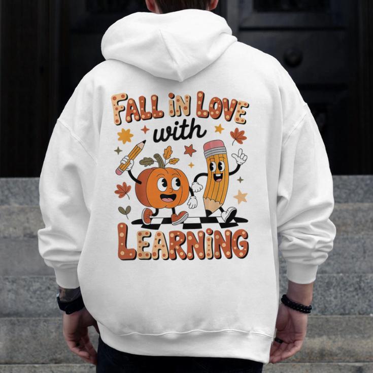 Retro Fall In Love With Learning Autumn Pumpkin Teacher Kids Men Zip Up Hoodie Back Print, funny design Retro Fall In Love With Learning Autumn Pumpkin Teacher Kids Men Zip Up Hoodie Back Print, funny design