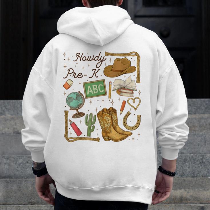Retro Howdy Pre-K Back To School Western Teacher Men Zip Up Hoodie Back Print, funny design