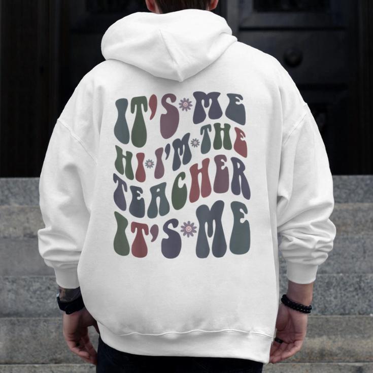 Retro IT'S ME Hi I'm The TEACHER Groovy Testing Squad Pink Men Zip Up Hoodie Back Print, Groovy Teacher Gifts, funny design Retro IT'S ME Hi I'm The TEACHER Groovy Testing Squad Pink Men Zip Up Hoodie Back Print, Groovy Teacher Gifts, funny design