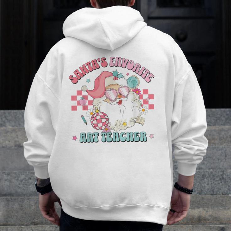 Retro Pink Christmas Santa's Favorite Art Teacher Artist Men Zip Up Hoodie Back Print, funny design