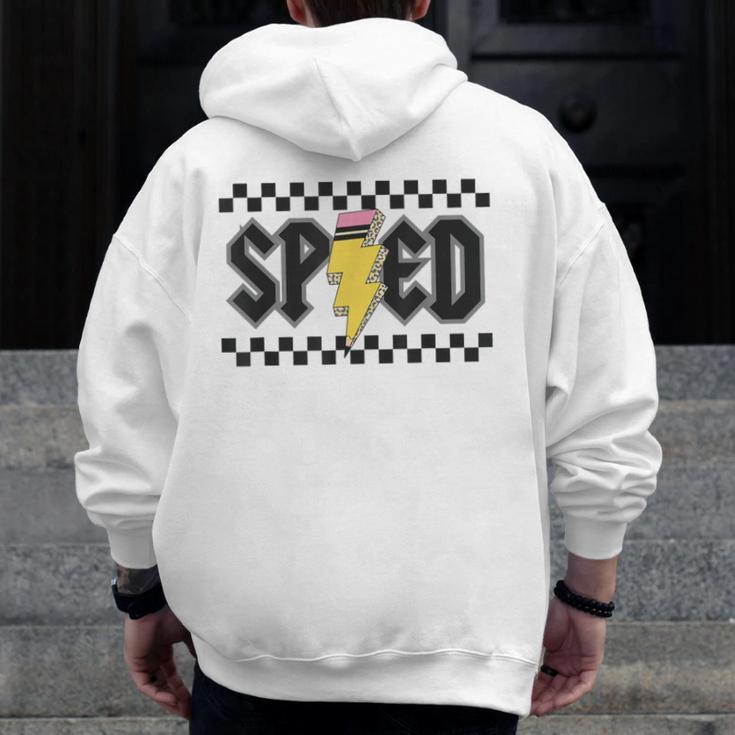 Retro SPED Teacher Pencil Lightning Bolt Back To School Men Zip Up Hoodie Back Print, funny design Retro SPED Teacher Pencil Lightning Bolt Back To School Men Zip Up Hoodie Back Print, funny design