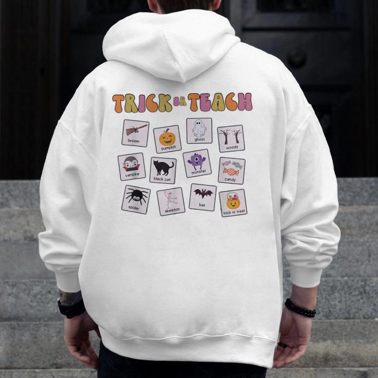 Retro Trick Or Treat Halloween Special Education Teacher Men Zip Up Hoodie Back Print, funny design