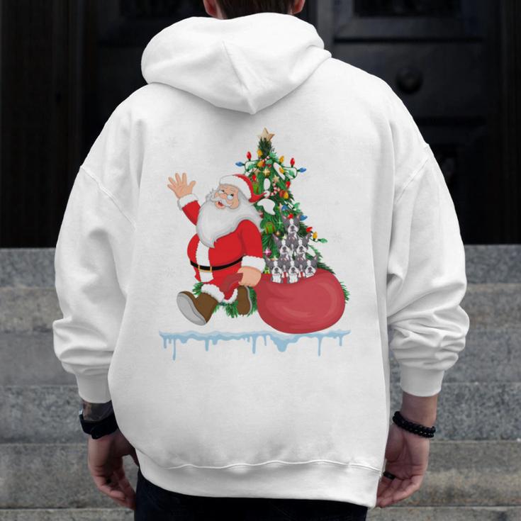 Santa Ugly Christmas Tree Lights Boston Terrier Dog Lover Men Zip Up Hoodie Back Print, Boston Terrier Christmas Gifts, funny design