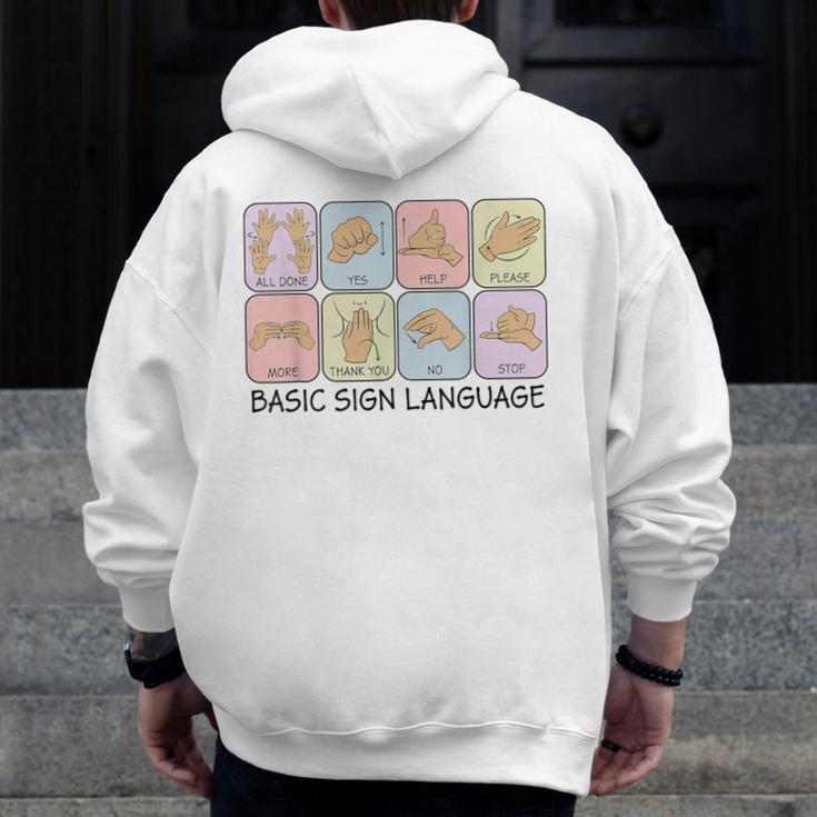 Basic Sign Language Speech Pathology Aac Sped Teacher Men Zip Up Hoodie Back Print, funny design