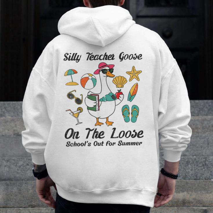 Silly Teacher Goose On The Loose School Out Summer Women Men Men Zip Up Hoodie Back Print, funny design