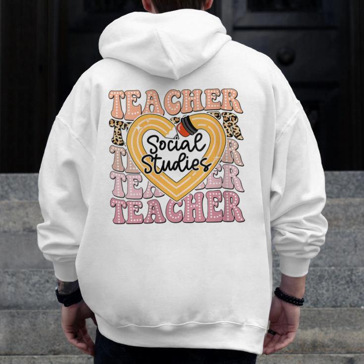 Social Studies Teacher Pencil Heart Leopard Back To School Men Zip Up Hoodie Back Print, funny design