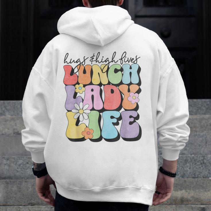 Soul Bleach Teacher Staff First Day Of School Last Hugs & High Fives Lunch Lady Vibes Blue Classic Fit Men Zip Up Hoodie Back Print, funny design Soul Bleach Teacher Staff First Day Of School Last Hugs & High Fives Lunch Lady Vibes Blue Classic Fit Men Zip Up Hoodie Back Print, funny design