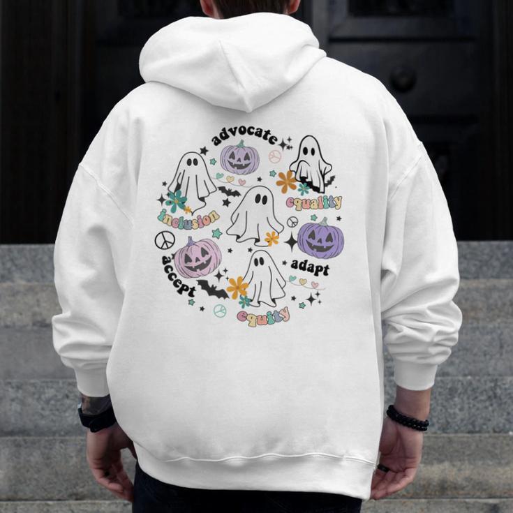 Special Education Teacher Halloween Pumpkin Ghost Inclusion Men Zip Up Hoodie Back Print, funny design Special Education Teacher Halloween Pumpkin Ghost Inclusion Men Zip Up Hoodie Back Print, funny design