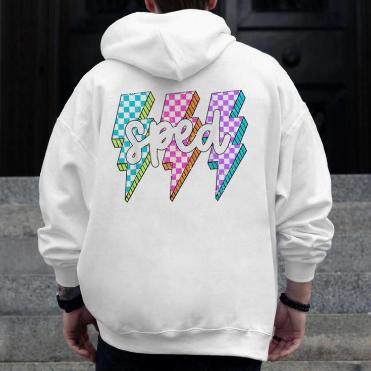SPED Teacher Squad Lightning Bolt Special Education Men Zip Up Hoodie Back Print, funny design SPED Teacher Squad Lightning Bolt Special Education Men Zip Up Hoodie Back Print, funny design
