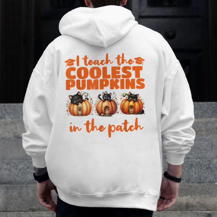 I Teach The Cutest Pumpkins Halloween Teacher Cat Lover Men Zip Up Hoodie Back Print, funny design