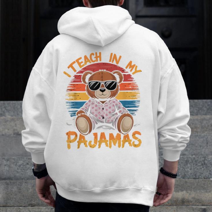 I Teach In My Pajamas Teacher Sunset Bear Retro Men Zip Up Hoodie Back Print, funny design I Teach In My Pajamas Teacher Sunset Bear Retro Men Zip Up Hoodie Back Print, funny design